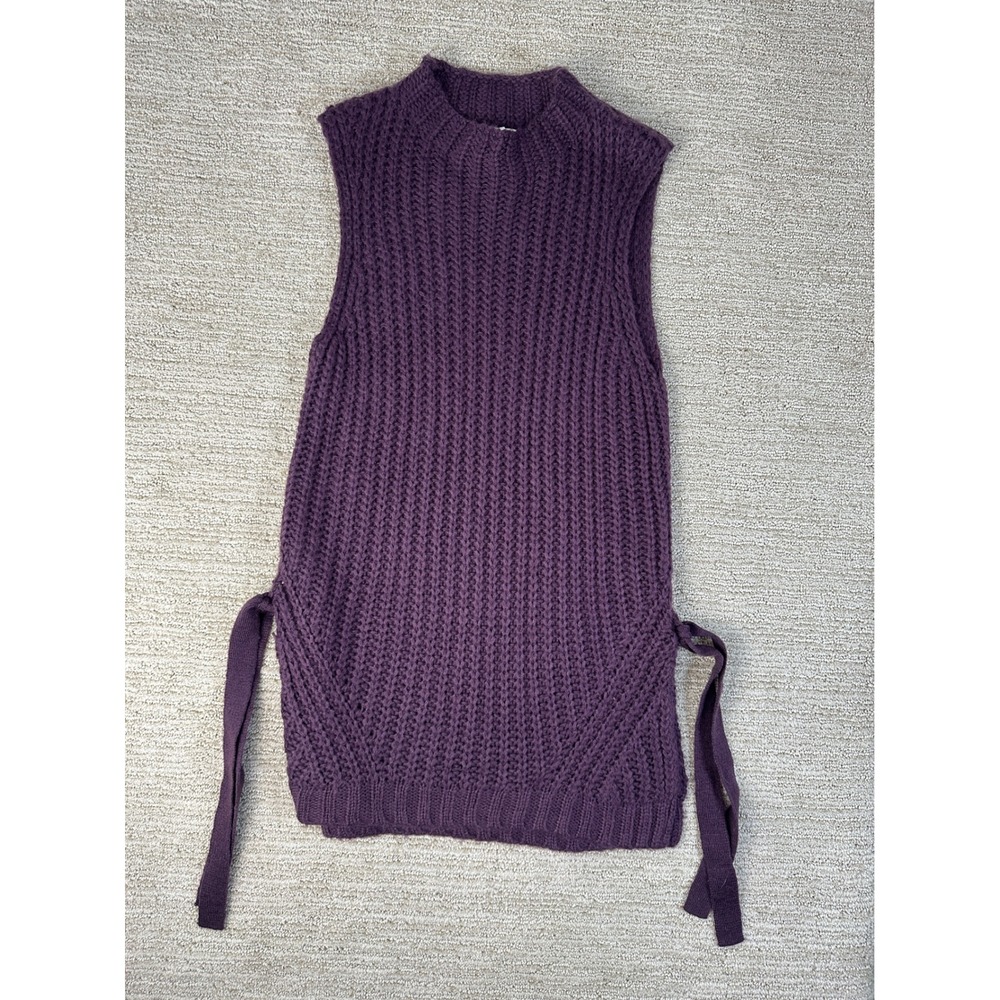 BCBGeneration Womens Purple Ribbed Knit Mock Neck Side Tie Tunic Sweater Vest M